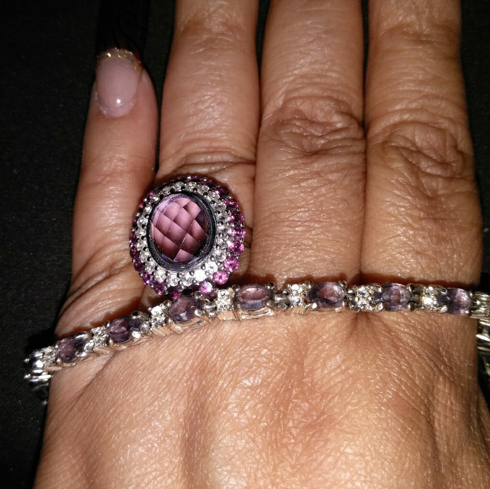 Sterling silver amethyst..Ring Bracelet